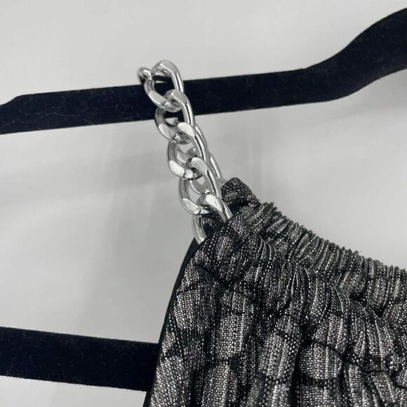 Michael Kors Women's Sleeveless Halter Peplum Top Silver Black Metallic Size 1X - Picture 14 of 15